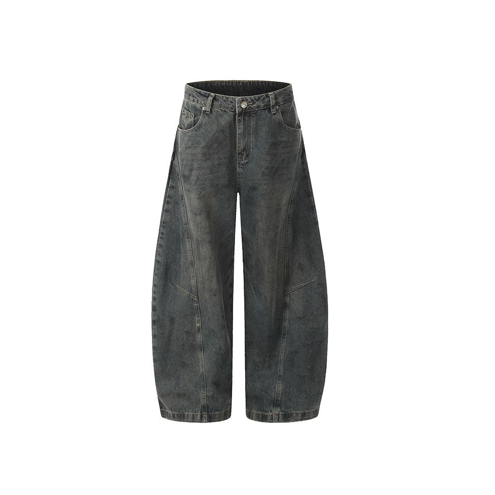 Woostop American retro vintage curved knife jeans for men loose lazy wide legged niche baggy sickle pants image 5