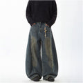 Woostop American retro vintage curved knife jeans for men loose lazy wide legged niche baggy sickle pants