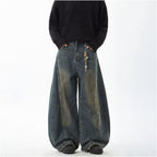 Woostop American retro vintage curved knife jeans for men loose lazy wide legged niche baggy sickle pants