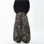 Woostop American retro camouflage curved knife jeans for men and women loose straight leg sickle shaped wide leg pants workwear pants image 3