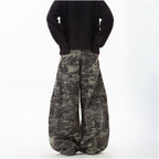 Woostop American retro camouflage curved knife jeans for men and women loose straight leg sickle shaped wide leg pants workwear pants image 4