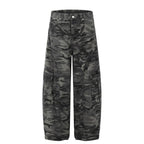 Woostop American retro camouflage curved knife jeans for men and women loose straight leg sickle shaped wide leg pants workwear pants image 5