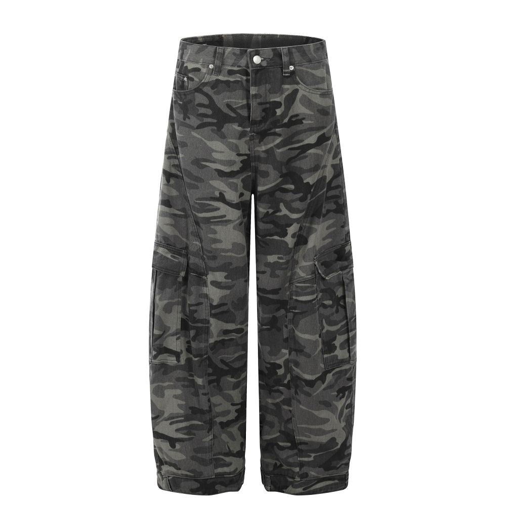 Woostop American retro camouflage curved knife jeans for men and women loose straight leg sickle shaped wide leg pants workwear pants image 5