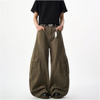 Woostop American retro camouflage curved knife jeans for men and women loose straight leg sickle shaped wide leg pants workwear pants