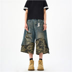 Woostop American retro patchwork camouflage seven quarter jeans for men a niche trendy brand explosive street hooligan handsome high street shorts image 2