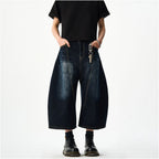 Woostop American Retro Embroidered Cowboy Shorts for Men and Women Loose Wide Legs Curved Knives Baggy Pants Trendy image 3