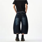 Woostop American Retro Embroidered Cowboy Shorts for Men and Women Loose Wide Legs Curved Knives Baggy Pants Trendy image 4