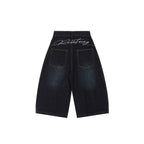 Woostop American Retro Embroidered Cowboy Shorts for Men and Women Loose Wide Legs Curved Knives Baggy Pants Trendy image 5