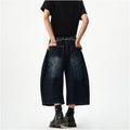 Woostop American Retro Embroidered Cowboy Shorts for Men and Women Loose Wide Legs Curved Knives Baggy Pants Trendy