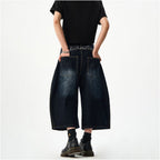 Woostop American Retro Embroidered Cowboy Shorts for Men and Women Loose Wide Legs Curved Knives Baggy Pants Trendy