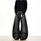 Woostop retro bamboo striped black curved knife jeans for men and women loose American wide leg baggy pants image 2