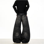 Woostop retro bamboo striped black curved knife jeans for men and women loose American wide leg baggy pants image 4