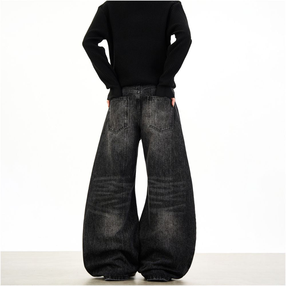 Woostop retro bamboo striped black curved knife jeans for men and women loose American wide leg baggy pants image 4
