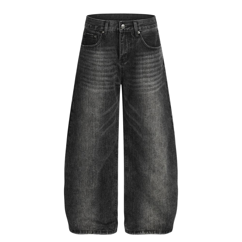 Woostop retro bamboo striped black curved knife jeans for men and women loose American wide leg baggy pants image 5