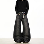 Woostop retro bamboo striped black curved knife jeans for men and women loose American wide leg baggy pants image 0