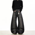 Woostop retro bamboo striped black curved knife jeans for men and women loose American wide leg baggy pants