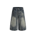 Woostop American Retro Washed Distressed Denim Capri Shorts for Men Clenafit Wide Leg Loose Fit Summer Shorts image 5