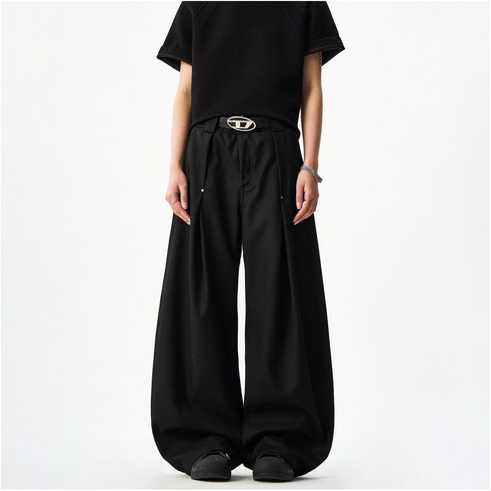 Woostop American high end curved knife suit pants for men and women loose and hanging wide leg pants black sickle shaped pants image 2