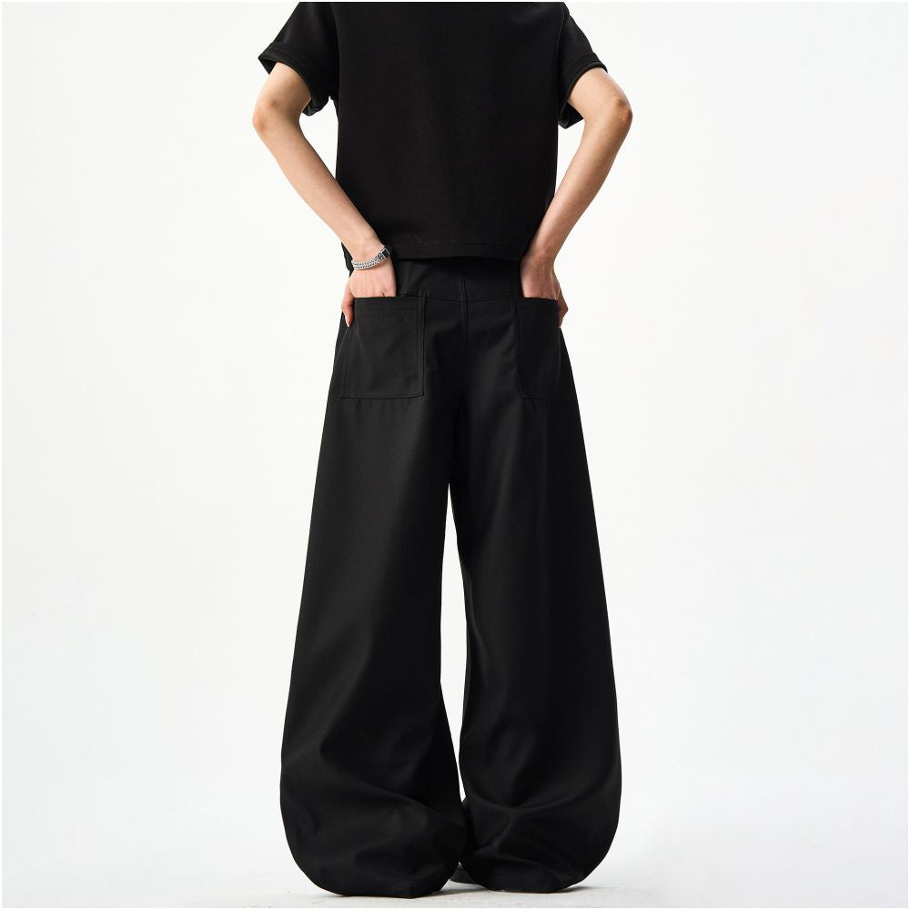 Woostop American high end curved knife suit pants for men and women loose and hanging wide leg pants black sickle shaped pants image 4