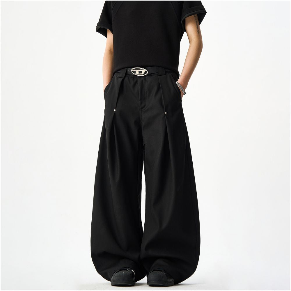 Woostop American high end curved knife suit pants for men and women loose and hanging wide leg pants black sickle shaped pants image 0
