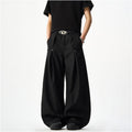 Woostop American high end curved knife suit pants for men and women loose and hanging wide leg pants black sickle shaped pants