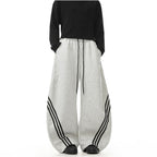 Woostop retro striped gray curved sword guard pants for men and women loose American sports and casual pants with a design sense image 2