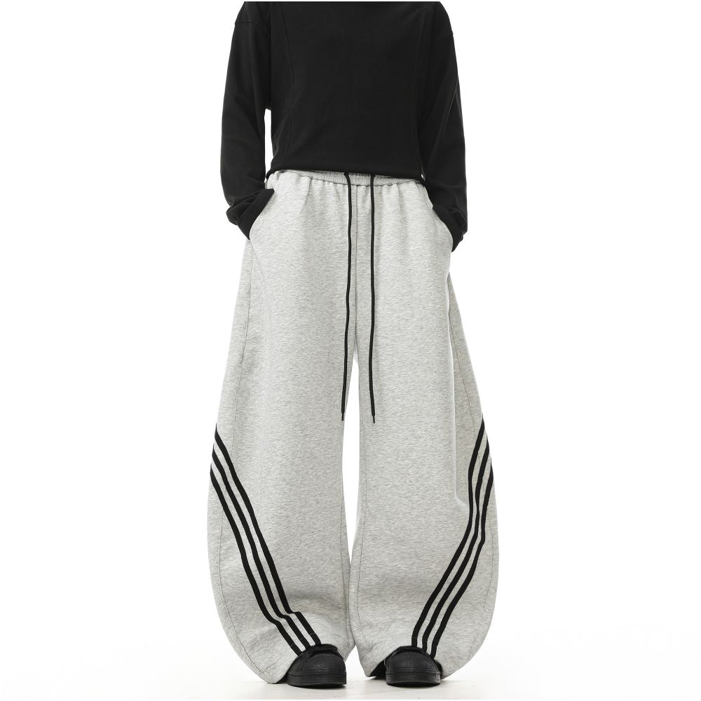 Woostop retro striped gray curved sword guard pants for men and women loose American sports and casual pants with a design sense image 2