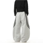 Woostop retro striped gray curved sword guard pants for men and women loose American sports and casual pants with a design sense image 4