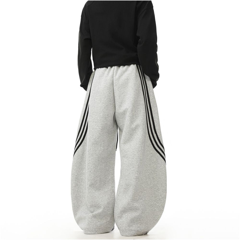 Woostop retro striped gray curved sword guard pants for men and women loose American sports and casual pants with a design sense image 4