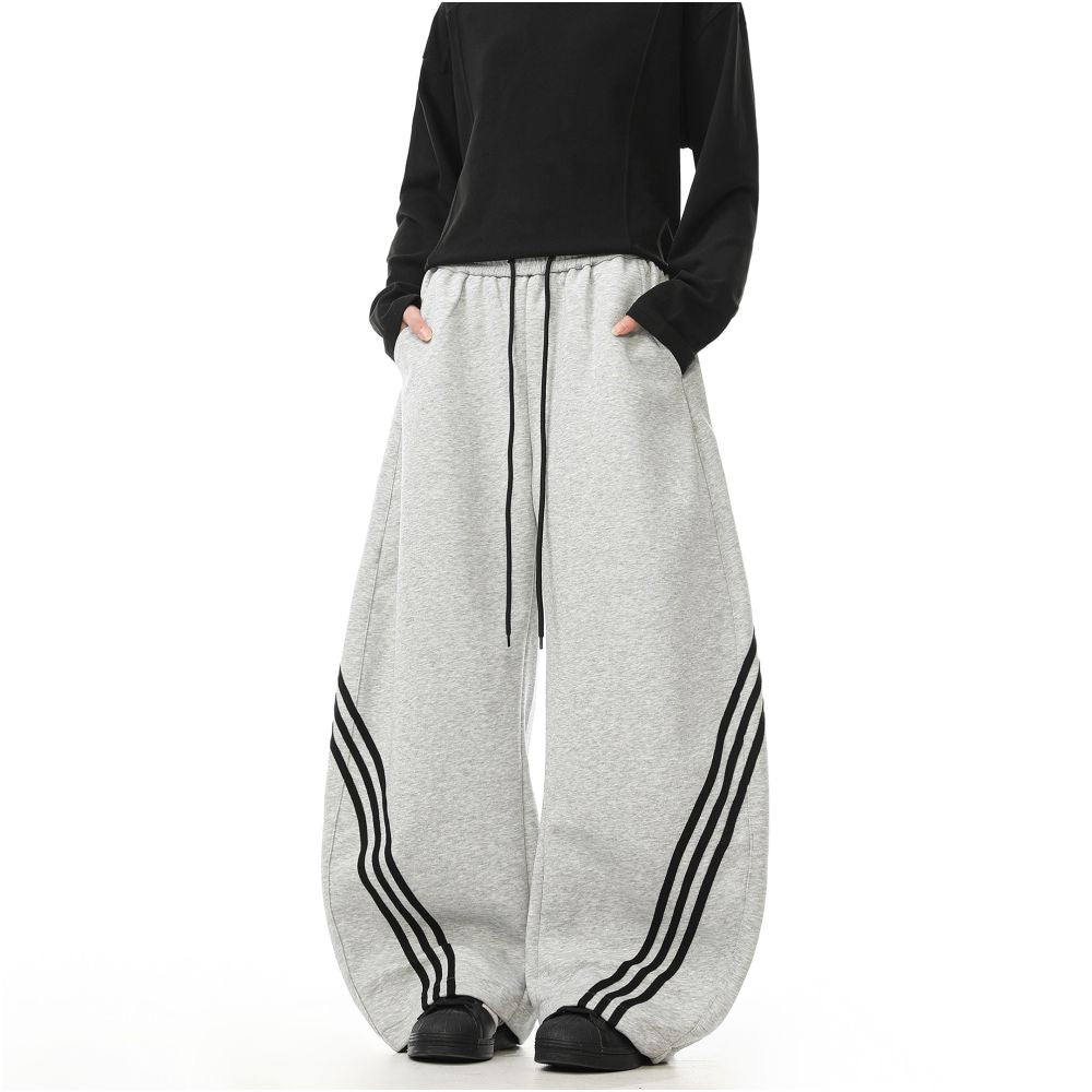 Woostop retro striped gray curved sword guard pants for men and women loose American sports and casual pants with a design sense
