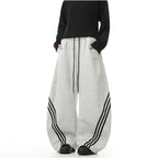 Woostop retro striped gray curved sword guard pants for men and women loose American sports and casual pants with a design sense