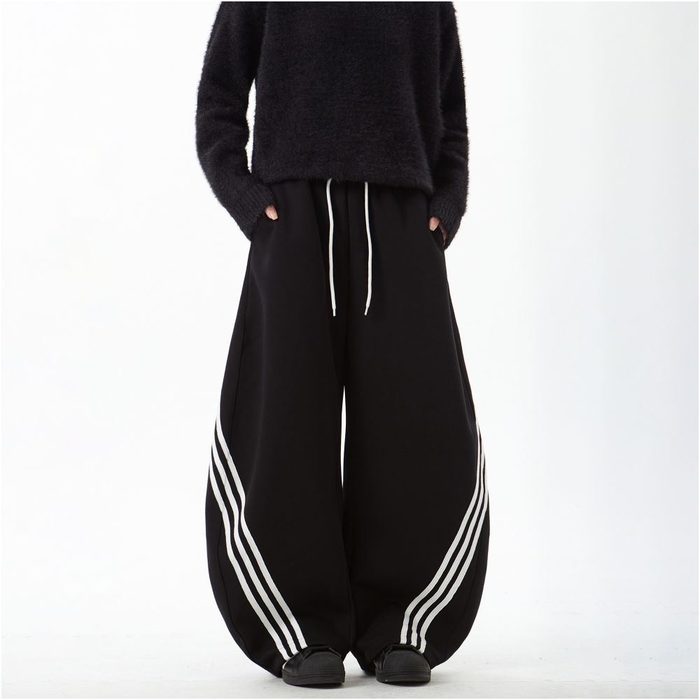 Woostop retro striped gray curved sword guard pants for men and women loose American sports and casual pants with a design sense