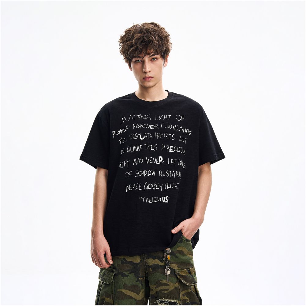 Woostop original American vintage gradient letter printed T shirt for men and women loose and stylish design short sleeved trend