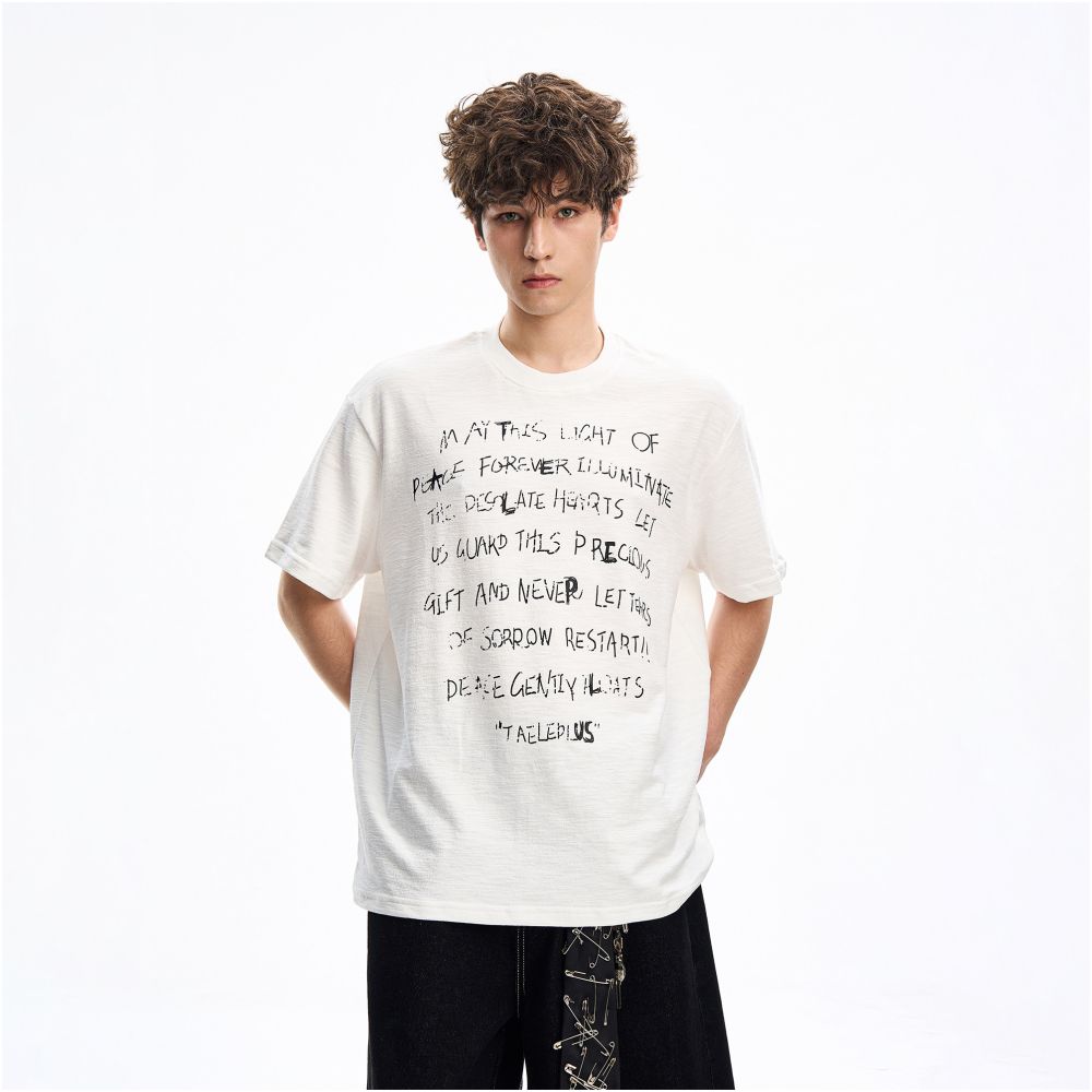 Woostop original American vintage gradient letter printed T shirt for men and women loose and stylish design short sleeved trend