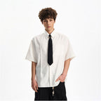 Woostop American high end white short sleeved shirt for men and women summer drape lazy and cool tie shirt image 1