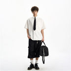 Woostop American high end white short sleeved shirt for men and women summer drape lazy and cool tie shirt image 2