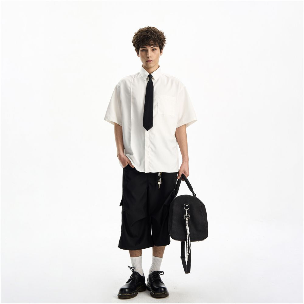 Woostop American high end white short sleeved shirt for men and women summer drape lazy and cool tie shirt image 2