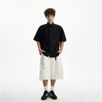 Woostop American high end white short sleeved shirt for men and women summer drape lazy and cool tie shirt image 4