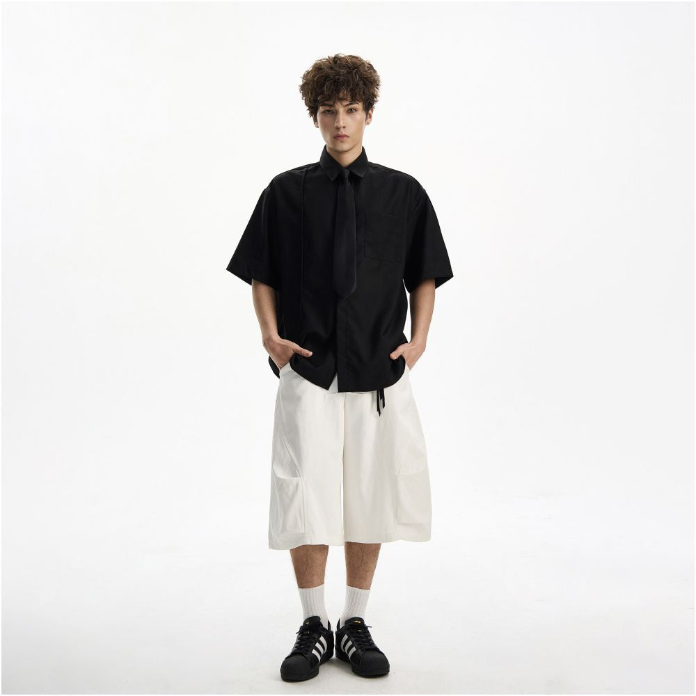 Woostop American high end white short sleeved shirt for men and women summer drape lazy and cool tie shirt image 4