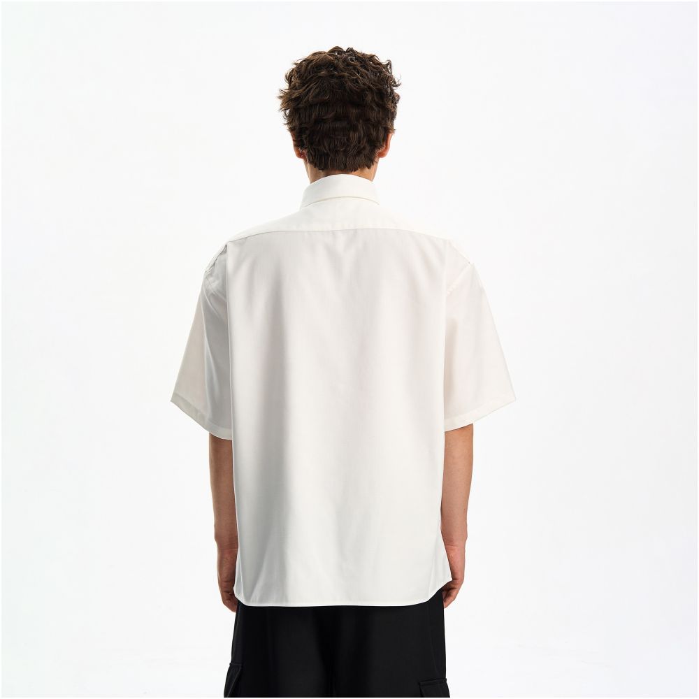 Woostop American high end white short sleeved shirt for men and women summer drape lazy and cool tie shirt image 5
