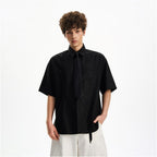 Woostop American high end white short sleeved shirt for men and women summer drape lazy and cool tie shirt