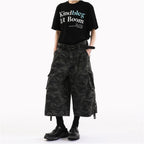 REDANTS American deconstructive workwear camouflage shorts men s and women s loose retro pants washed wide leg cropped pants trendy image 1