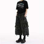 REDANTS American deconstructive workwear camouflage shorts men s and women s loose retro pants washed wide leg cropped pants trendy image 2