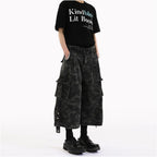 REDANTS American deconstructive workwear camouflage shorts men s and women s loose retro pants washed wide leg cropped pants trendy image 4