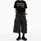 REDANTS American deconstructive workwear camouflage shorts men s and women s loose retro pants washed wide leg cropped pants trendy