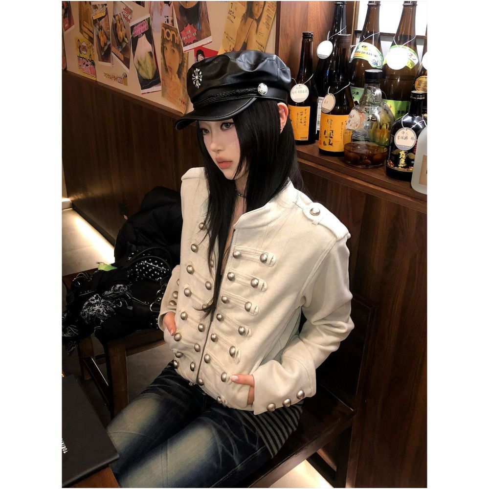 Napoleon Palace style women s spring new bamboo pattern rivet short jacket slim fit and slimming spicy girl top image 2
