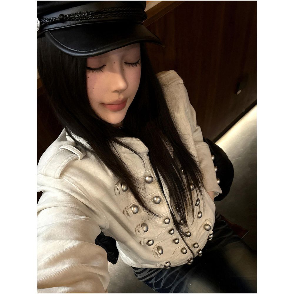 Napoleon Palace style women s spring new bamboo pattern rivet short jacket slim fit and slimming spicy girl top image 5