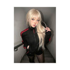 Street style subculture short jacket women s autumn and winter red patchwork stand up collar jacket y2k slim fit and slimming top ins image 3