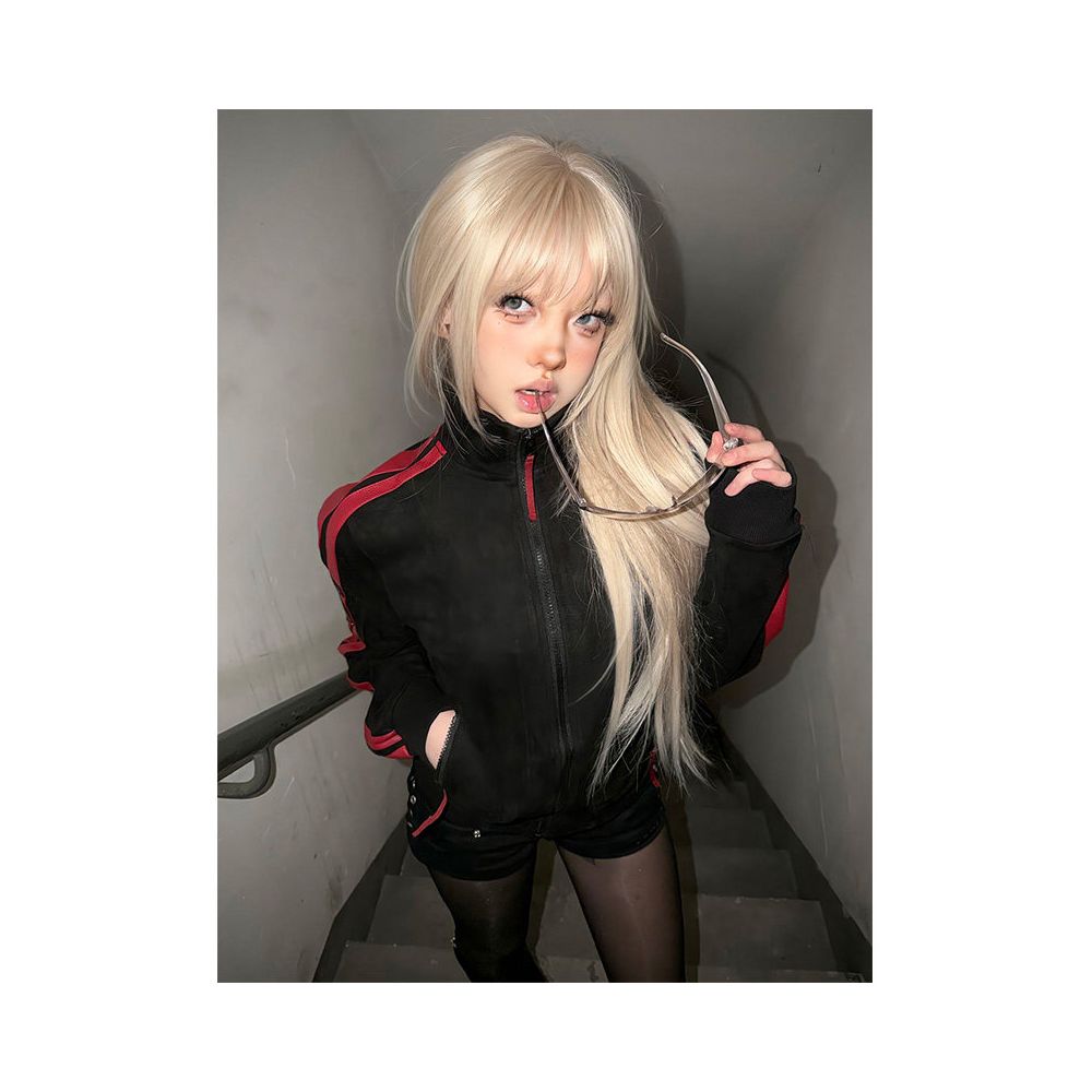 Street style subculture short jacket women s autumn and winter red patchwork stand up collar jacket y2k slim fit and slimming top ins image 3