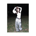 American retro sports sweatpants for women in winter new letter printed washed distressed street style wide leg pants floor pants image 0